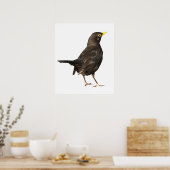 白いアクリルの上に隔離された黒絵画鳥 ポスター (キッチン)