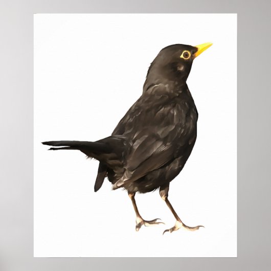白いアクリルの上に隔離された黒絵画鳥 ポスター (正面)