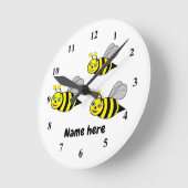 白いアクリルの壁掛けに3匹のミツバチ ラウンド壁時計 (傾斜)