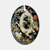 白いアジアのドラゴンと花 メタルオーナメント (正面左)