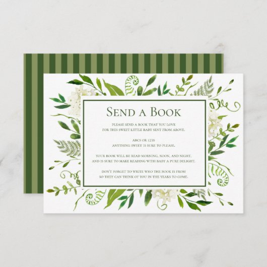 白いアジサイが本を送るバーチャル赤ちゃんシャワー エンクロージャーカード (正面/裏面)