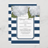 白いアジサイのリハーサルディナー ネイビーストライプ 招待状 (正面/裏面)