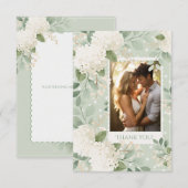 白いアジサイのヴィンテージ結婚式感謝カード サンキューカード (正面/裏面)