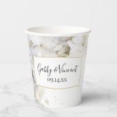 白いアジサイの花の水彩ウェディング 紙コップ (正面)