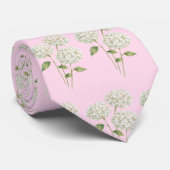 白いアジサイの花の絵柄 ネクタイ (ロール)