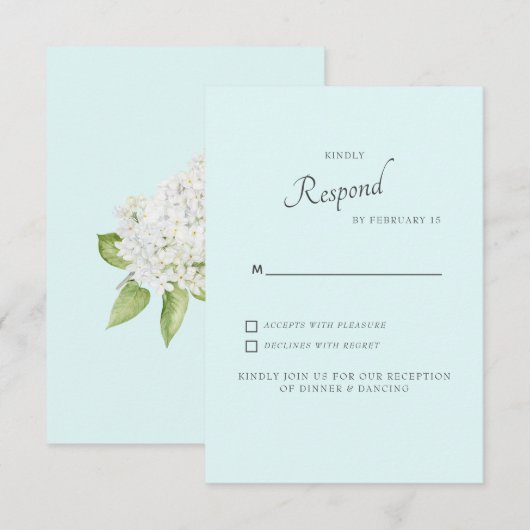 白いアジサイ シーfoam背景 結婚式の出欠確認 出欠カード (正面/裏面)