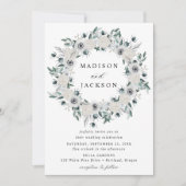 白いアネモネとバラの花輪 ウェディング 招待状 (正面)