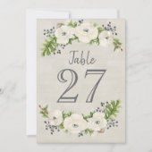 白いアネモネの水彩フラワーテーブルナンバーカード 招待状 (正面)
