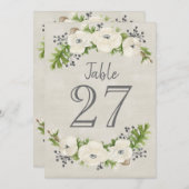 白いアネモネの水彩フラワーテーブルナンバーカード 招待状 (正面/裏面)