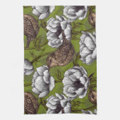 白いアネモネ園のレンチ キッチンタオル (縦)