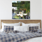 白いアヒル、ユリのパッド、カタイル、湖の海岸 キャンバスプリント (インサイチュ (寝室))