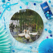 白いアヒル、ユリのパッド、カタイル、湖の海岸 ペーパープレート (パーティー)