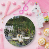 白いアヒル、ユリのパッド、カタイル、湖の海岸 ペーパープレート (パーティー)