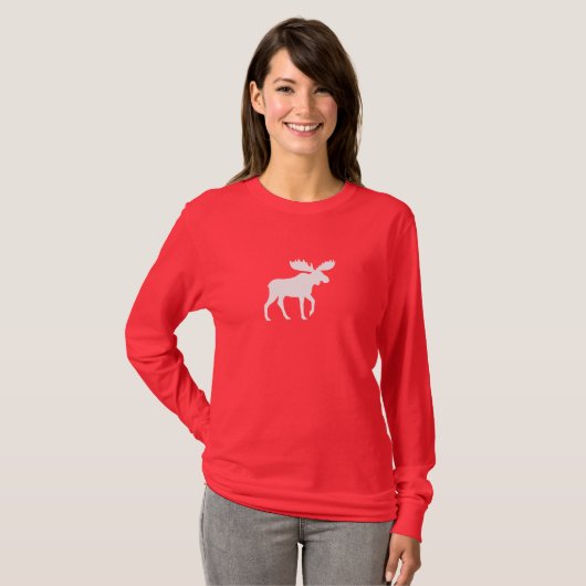 白いアメリカヘラジカのシルエット|の野生動物の野性生物 Tシャツ (正面フル)