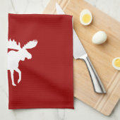 白いアメリカヘラジカのシルエット キッチンタオル (四つ折り)