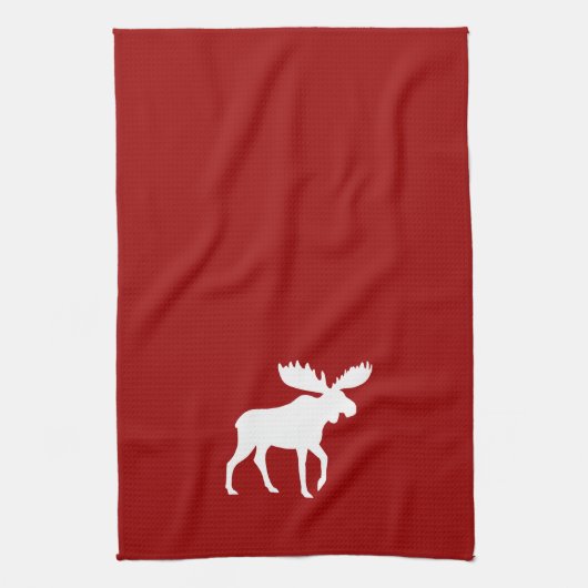 白いアメリカヘラジカのシルエット キッチンタオル (縦)