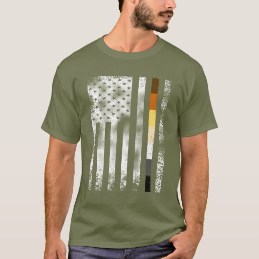 白いアメリカ国旗のクールなディストressed ベアプライド tシャツ (正面)