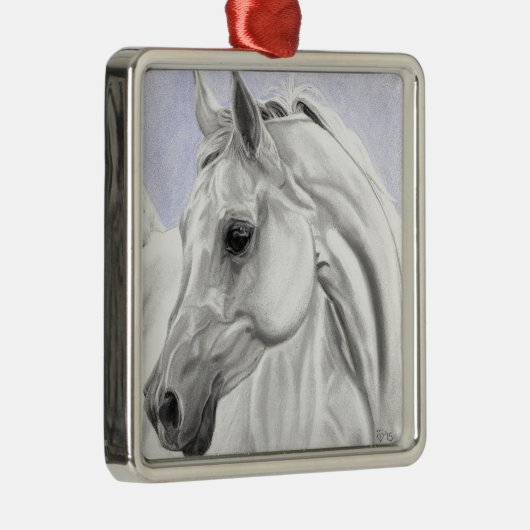 白いアラビアの馬のオリジナルの芸術 メタルオーナメント (右)