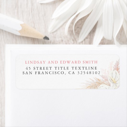 白いアンスリウムとパンパスグラス エレガント ラベル (インサイチュ)