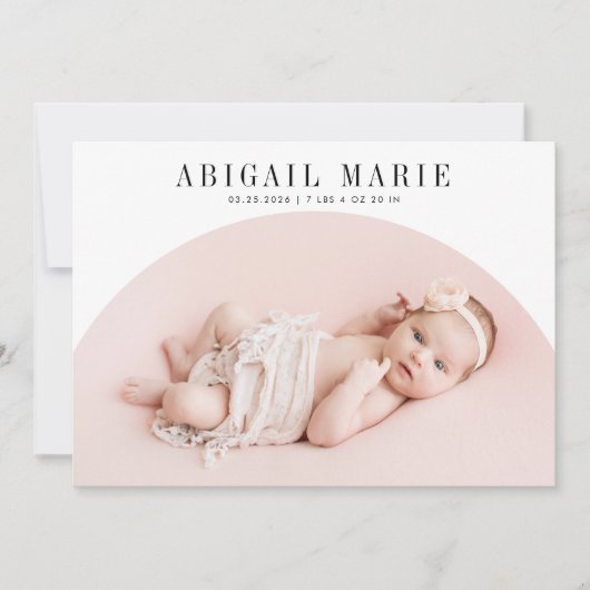 白いアーチ型フレームの誕生発表カード 案内状 (正面)