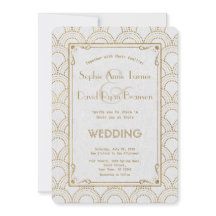白いアールデコ金ゴールド1920s結婚式の招待