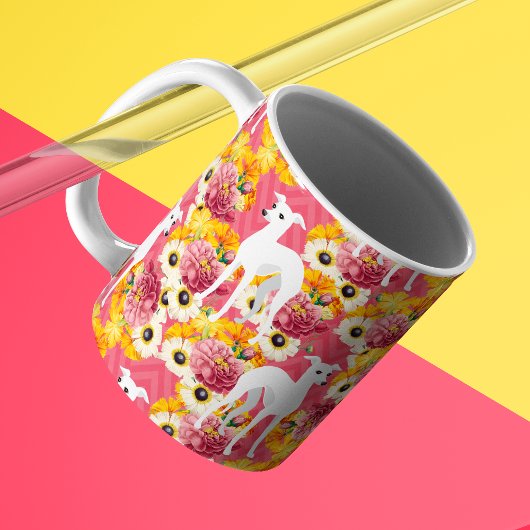 白いイタリアンGreyhoundsと花 コーヒーマグカップ
