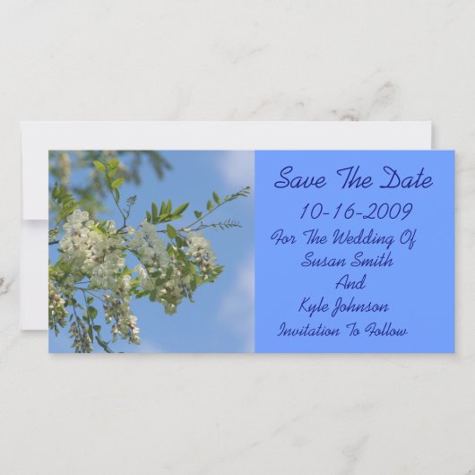 白いイナゴの花結婚式の日付を保存 セーブザデート (正面)