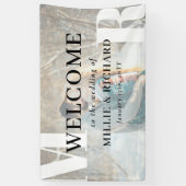 白いイニシャルの大きなモダン写真結婚の歓迎 横断幕 (縦)