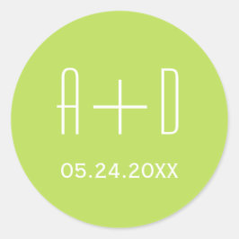 白いイニシャル、ライトグリーンシンプルのエレガントな結婚式 ラウンドシール