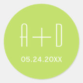 白いイニシャル、ライトグリーンシンプルのエレガントな結婚式 ラウンドシール (正面)