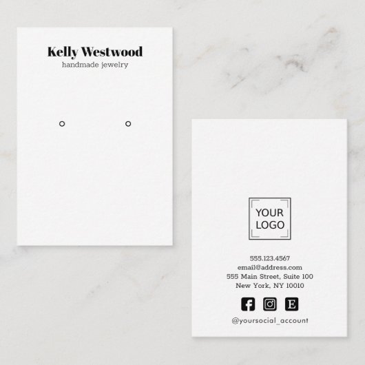 白いイヤリングディスプレイバックロゴソーシャルアイコン 名刺 (正面/裏面)