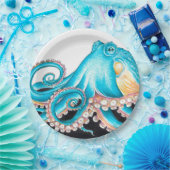 白いインクの上に青いタコ ペーパープレート (パーティー)