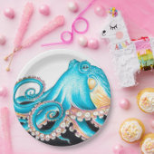 白いインクの上に青いタコ ペーパープレート (パーティー)