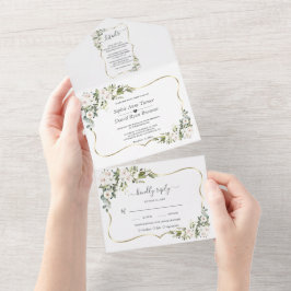 白いインペリアルユリ ゴールド ゴールドフレーム 結婚式の招待状 オールインワン招待状