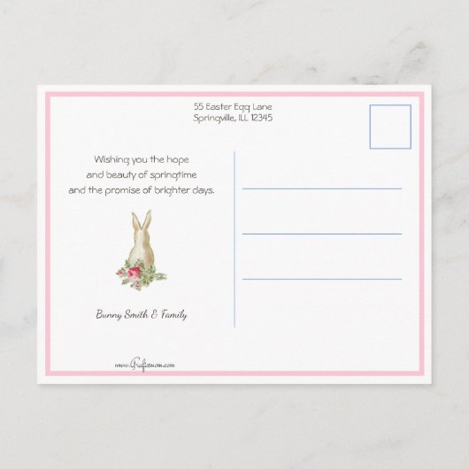 白いイースターバニーと一緒にいるヴィンテージの子供たち ポストカード (裏面)