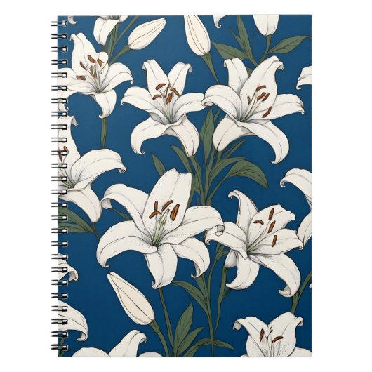 白いイースターユリ模様 ノートブック (正面)
