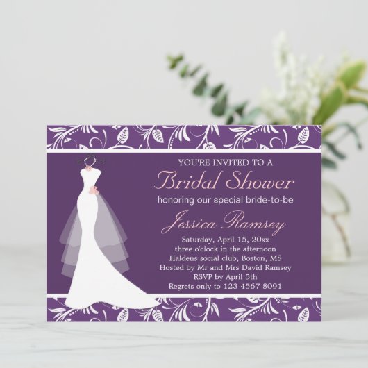 白いウェディングドレスのブライダルシャワーの招待状 招待状 (スタンド正面)