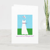 白いウェディングドレスの紫色のリボンの招待状カード 招待状 (裏面)