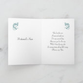 白いウェディングドレス、ターコイズの背景に渦巻きの花嫁の友人 招待状 (内部)