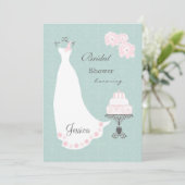 白いウェディングドレス、水のブライダルシャワーのケーキ 招待状 (スタンド正面)