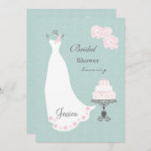 白いウェディングドレス、水のブライダルシャワーのケーキ 招待状 (正面/裏面)