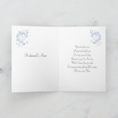 白いウェディングドレス、青い背景に渦巻きの花嫁の友人 招待状 (内部)