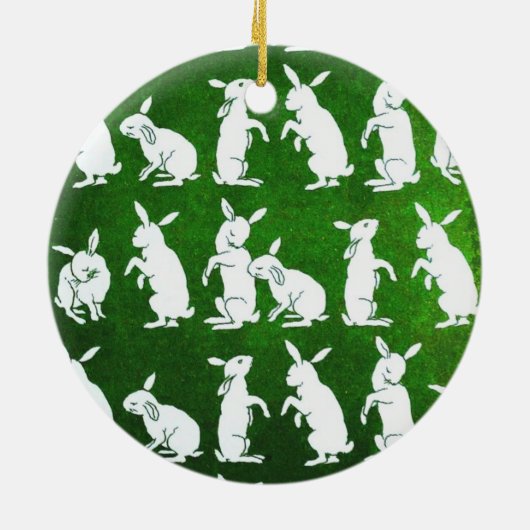 白いウサギのオーナメントを後を追って下さい セラミックオーナメント (裏面)