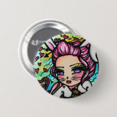 白いウサギのハートのアリスの妖精のファンタジー 缶バッジ (正面&裏面)