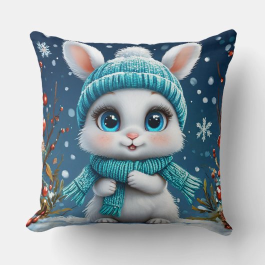 ❄️ 白いウサギの冬のインテリアギフト 🐰 クッション (正面)
