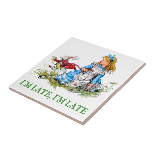 白いウサギはアリスによって急ぎます、"私遅いです、私遅いです" タイル (側面)