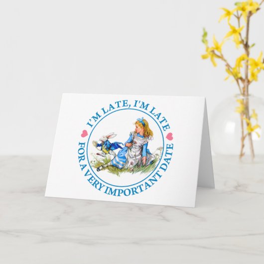 白いウサギは不思議の国でアリスによって急ぎます カード (黄色い花)