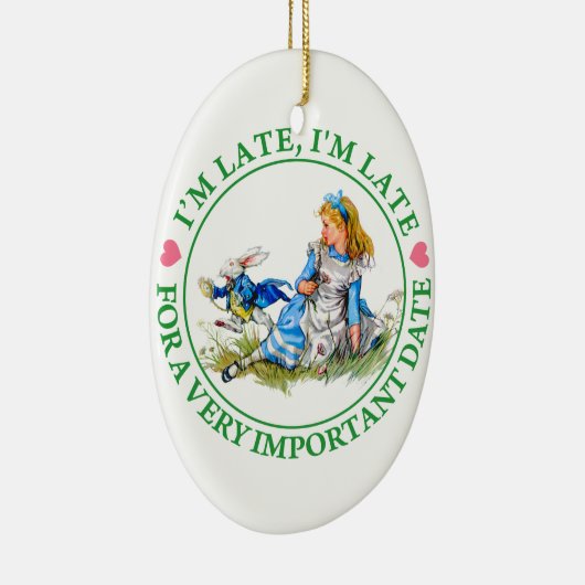 白いウサギは不思議の国でアリスによって急ぎます セラミックオーナメント (右)