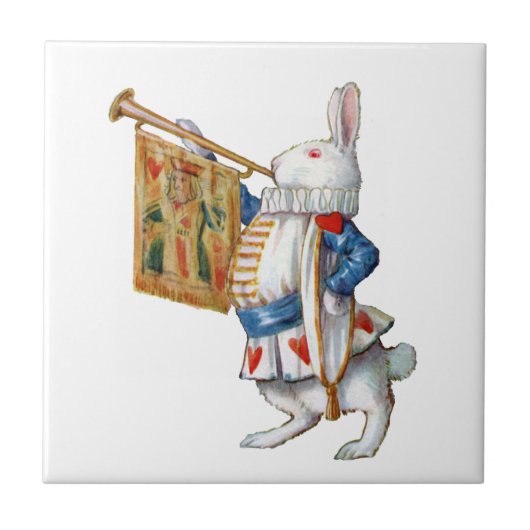 白いウサギは不思議の国のトランペットを吹きます タイル (正面)