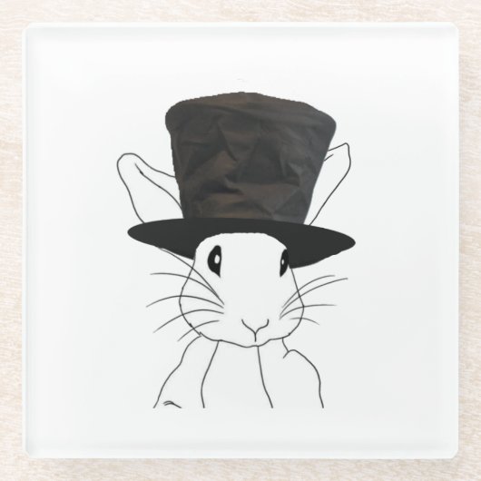 白いウサギ ガラスコースター (正面)